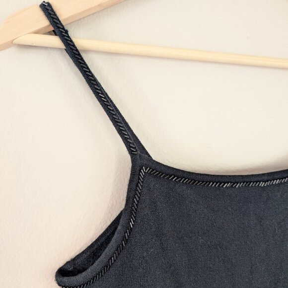 Tommy Hilfiger Black Y2K Spaghetti Strap Knit Top Beaded with‎ Ruffles Size SP - Picture 4 of 14